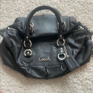 Coach Black Leather Satchel with Silver Hardware